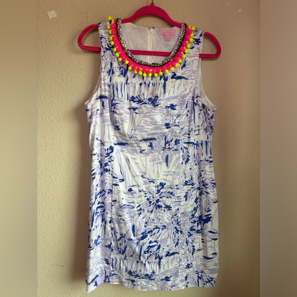 Lilly Pulitzer Mila Pom Pom Trim Shift Dress in Lilac Verben Rock The Dock 14 - Picture 2 of 10